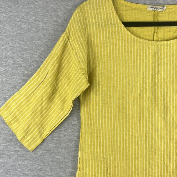 Lungo L'arno 100% Linen Yellow Striped 3/4 Sleeve Lagenlook Blouse Tunic Small - Picture 4 of 11